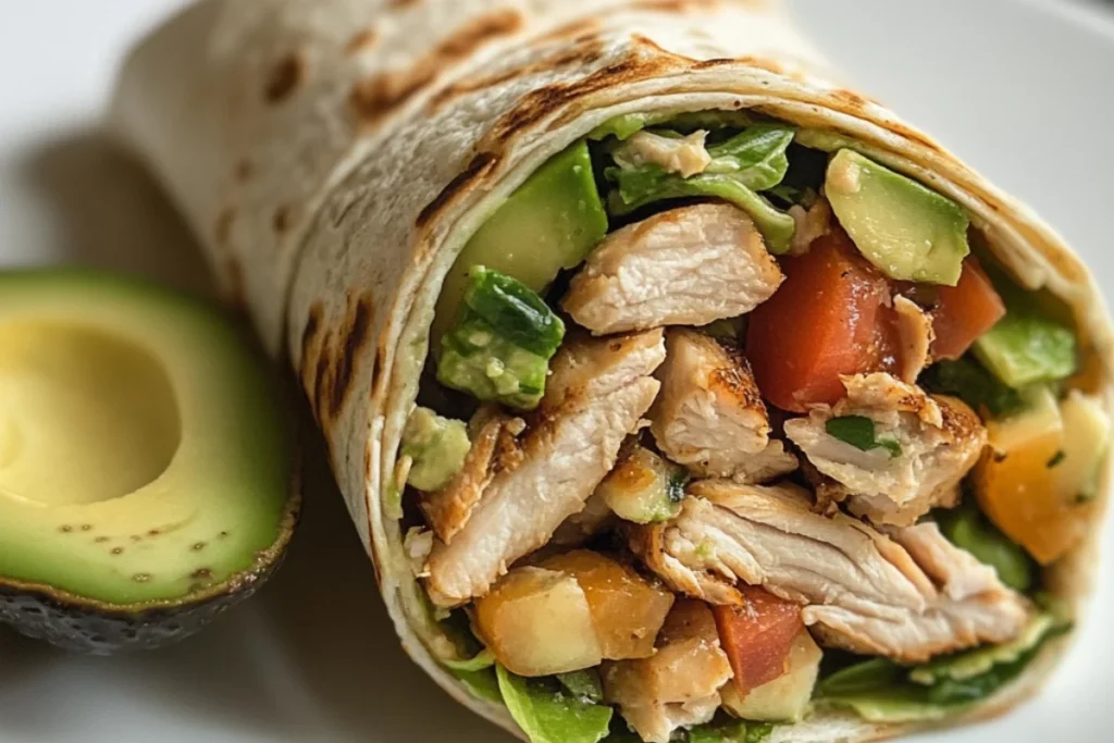 A large tortilla laid flat, ready to be layered with buffalo chicken, fresh toppings, and cheese to create the perfect wrap.