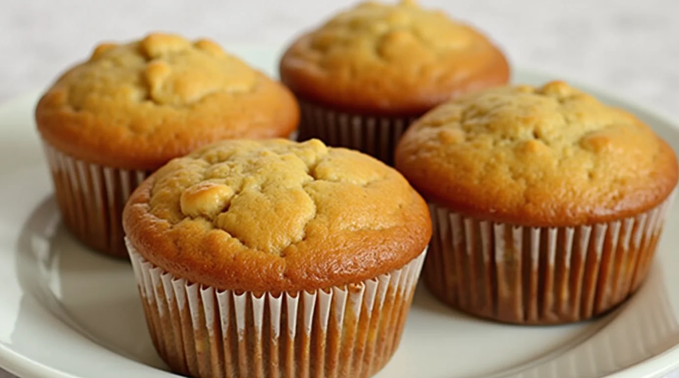 Can I Make Muffins With No Sugar? stacked on a white plate with a linen napkin in the background